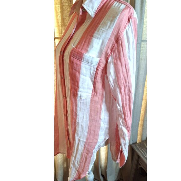 Rails Jaylin Ladies Button Up Long Tail Pink and White Striped Shirt Size S - Picture 3 of 11